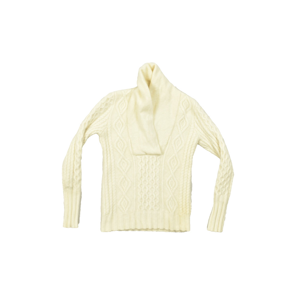 Kinross Cashmere Women's Size M Cream Cable Knit Shawl Neck Pullover Sweater